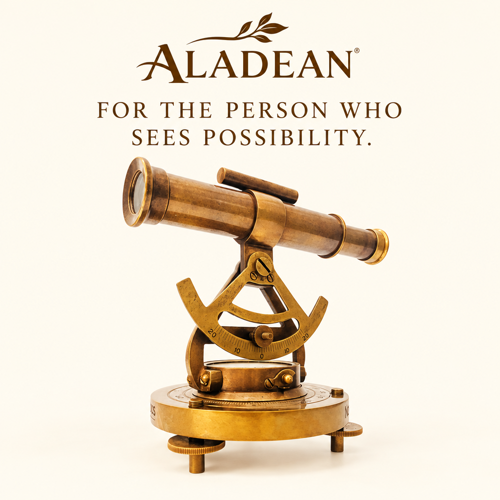 Aladean brass alidade telescope and compass product advertisement