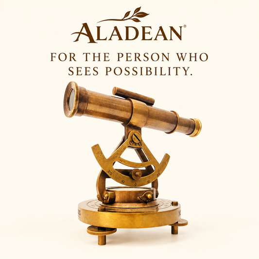 Aladean brass alidade telescope and compass product advertisement