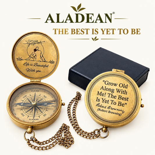 Aladean Grow Old Along With Me brass compass product advertisement