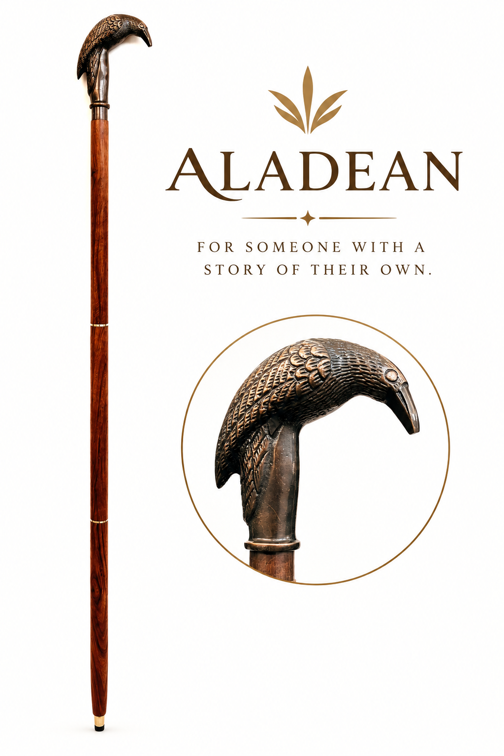 Aladean raven handle wooden cane product advertisement