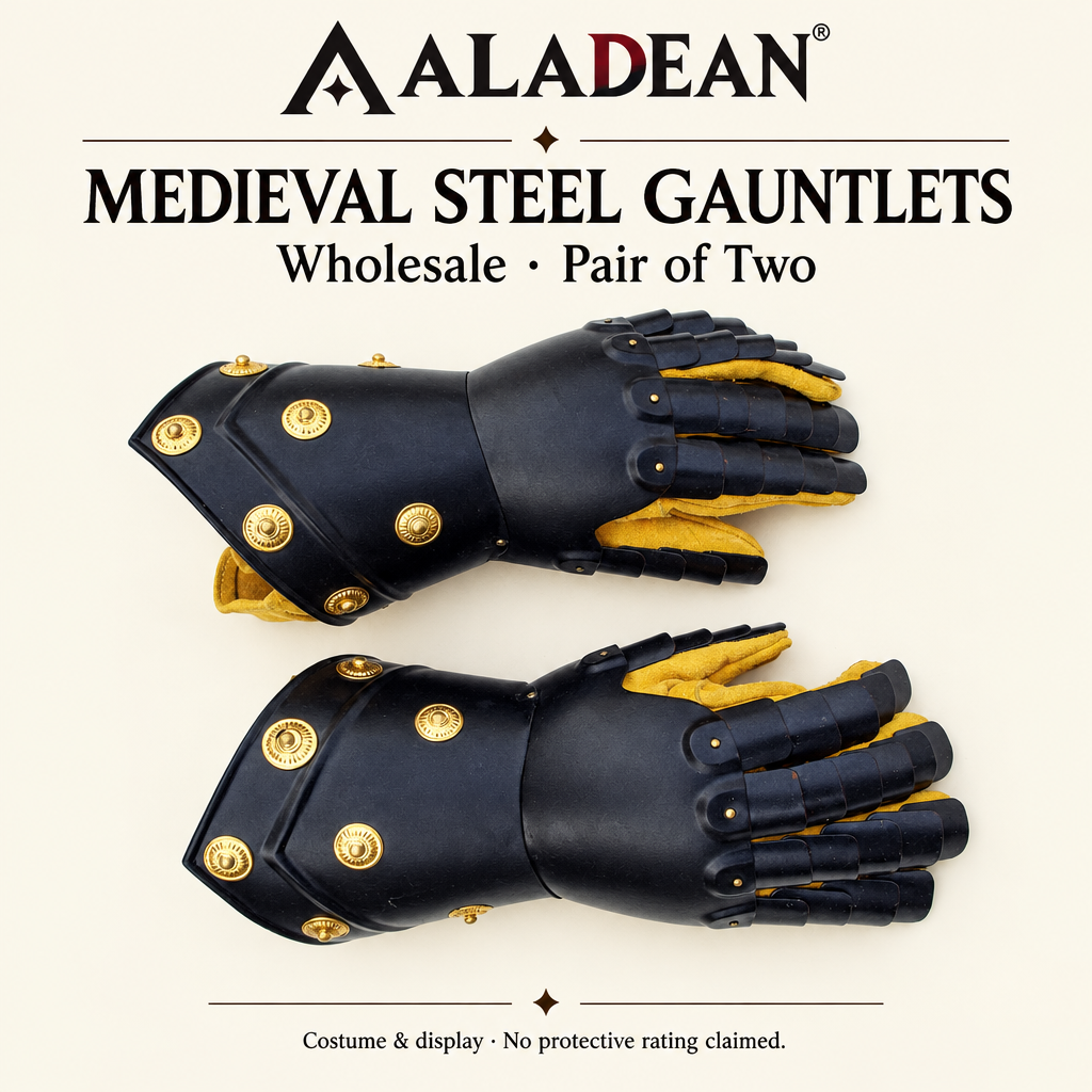 Aladean wholesale black steel medieval gauntlets pair
