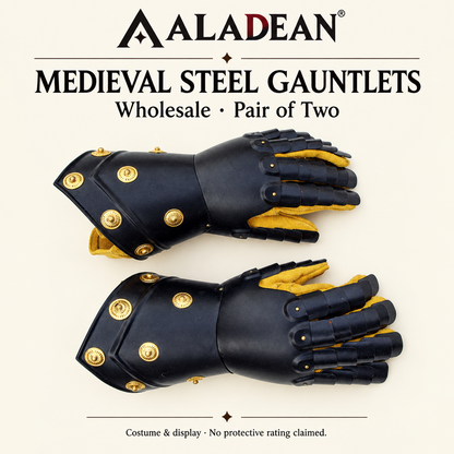 Aladean wholesale black steel medieval gauntlets pair