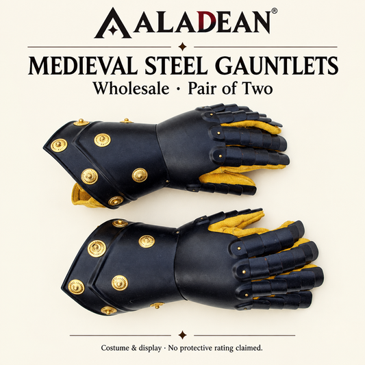 Aladean wholesale black steel medieval gauntlets pair