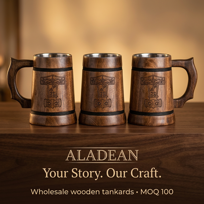 Aladean wooden tankards for wholesale gifting