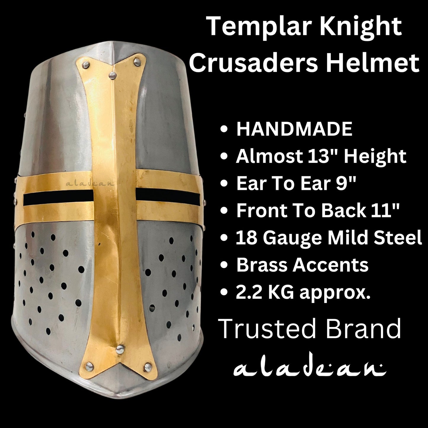 Templar Crusader Knights Helmet – Handcrafted Steel Medieval Armor | Wearable Adult Costume