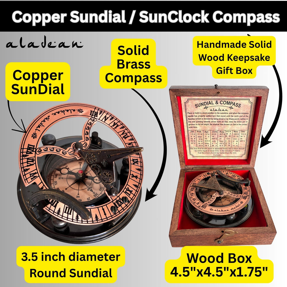 Handmade Brass & Copper Sundial Compass | Copper & Bronze Anniversary ...