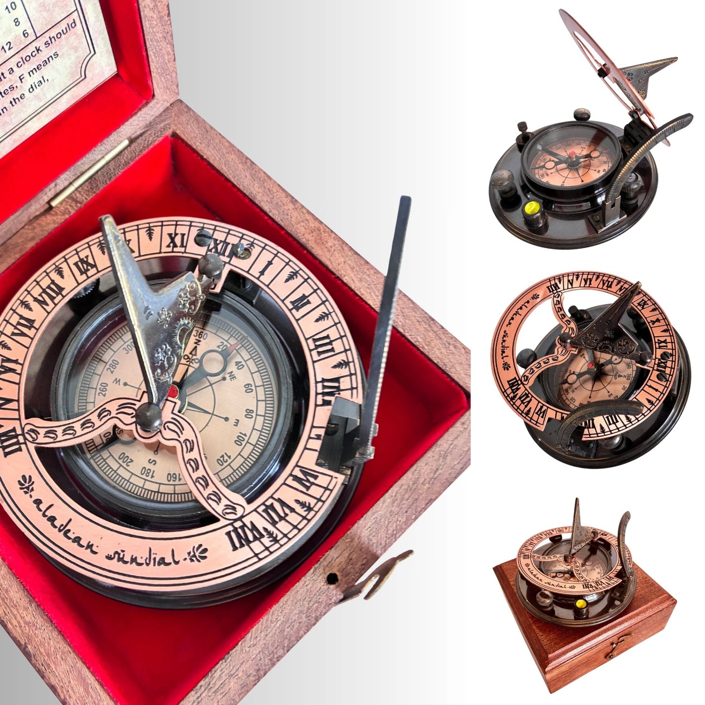 Brass & Copper Sundial Compass 3" SunClock — Handmade Rustic Vintage | Copper & Bronze Anniversary Inspirational Gift