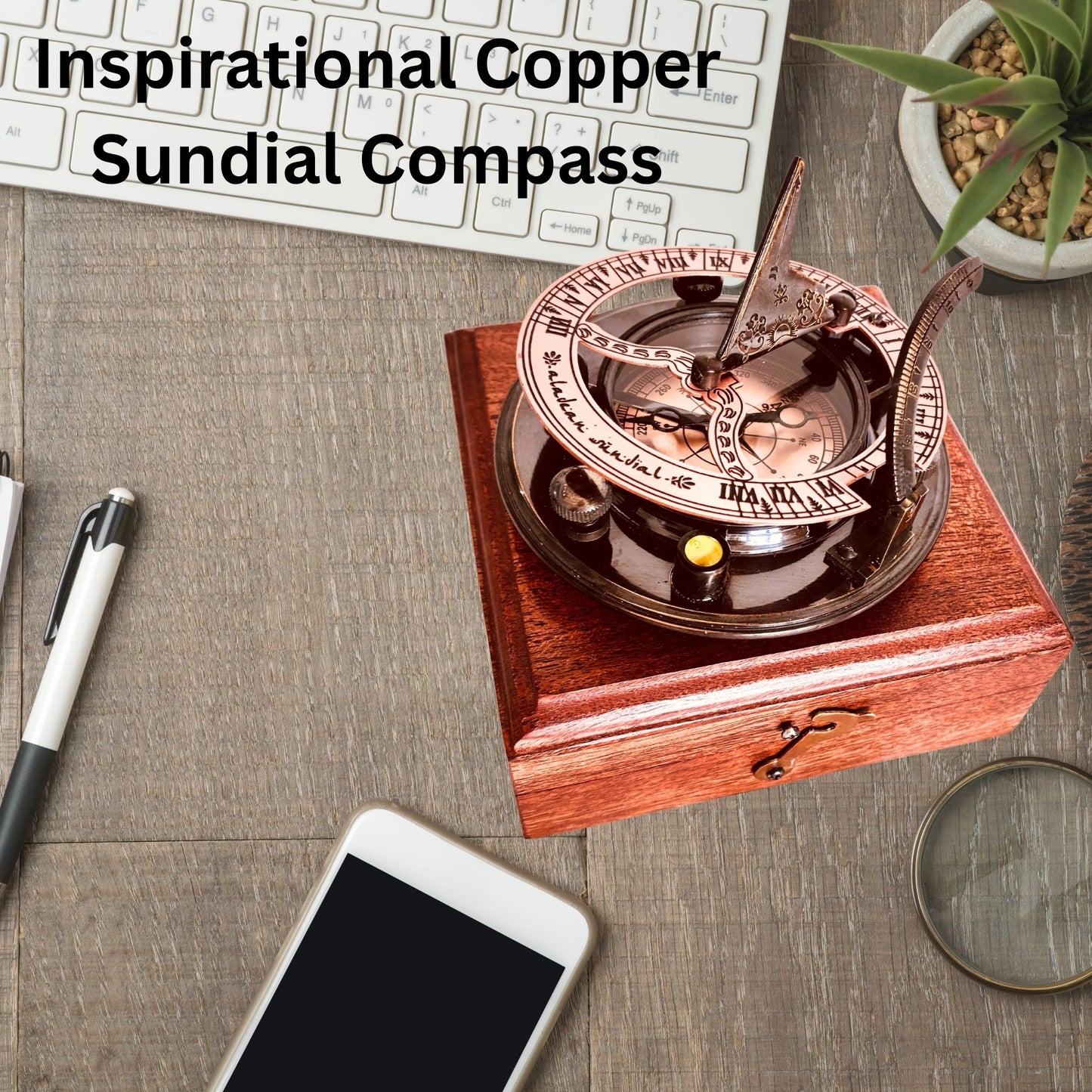 Brass & Copper Sundial Compass 3" SunClock — Handmade Rustic Vintage | Copper & Bronze Anniversary Inspirational Gift