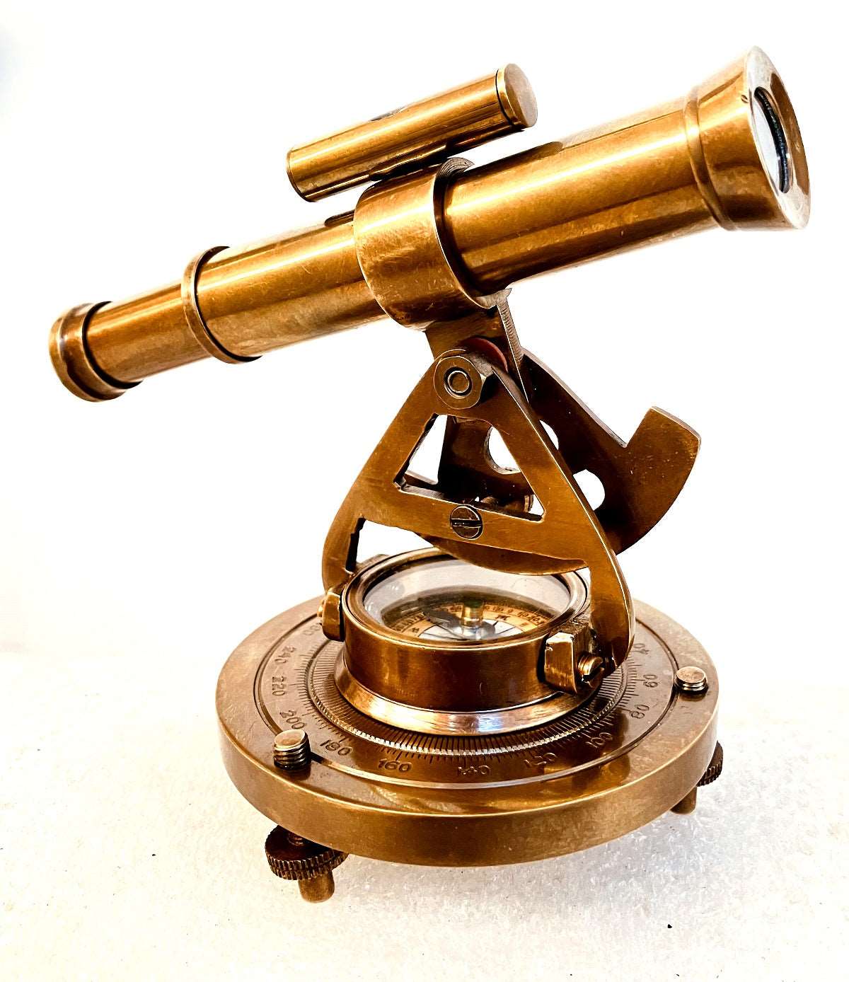 thumbnail image 2 of Brass Alidade Decorative Telescope – 4-Inch Vintage-Style Nautical Desk Decor With Compass Base, Gift Idea 2 of 14