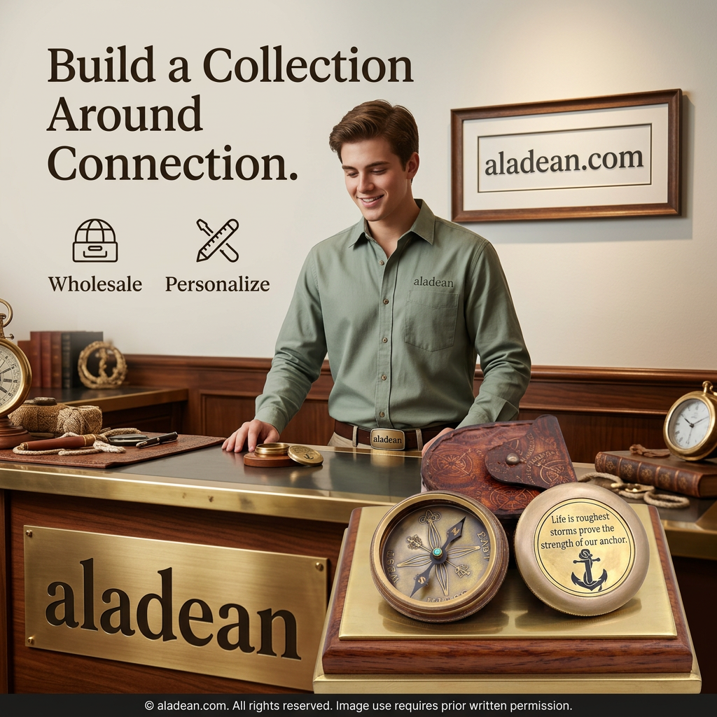 Anchor compass with leather case wholesale
