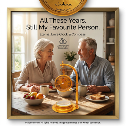 Anniversary gift brass clock and compass