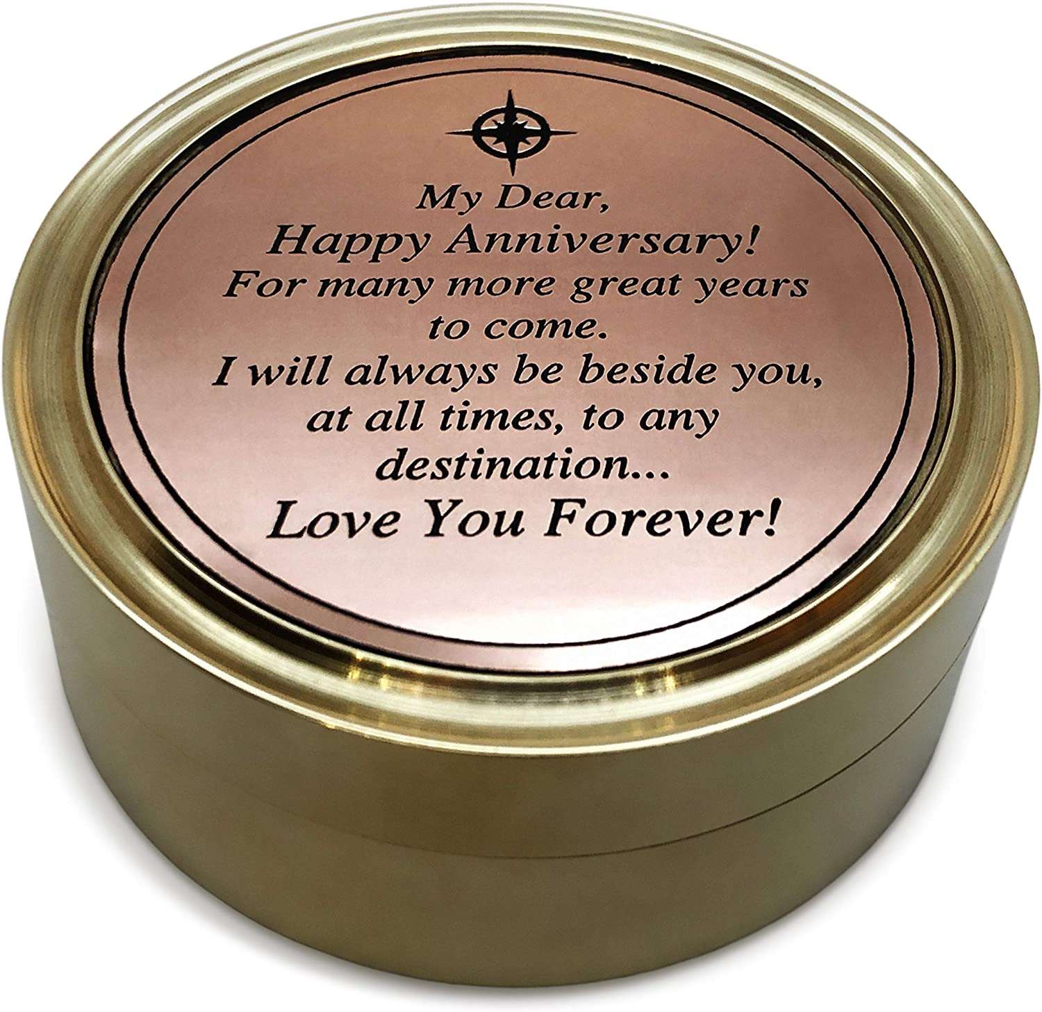 Personalized Anniversary Gift Brass Sundial Compass - Romantic Gift Idea