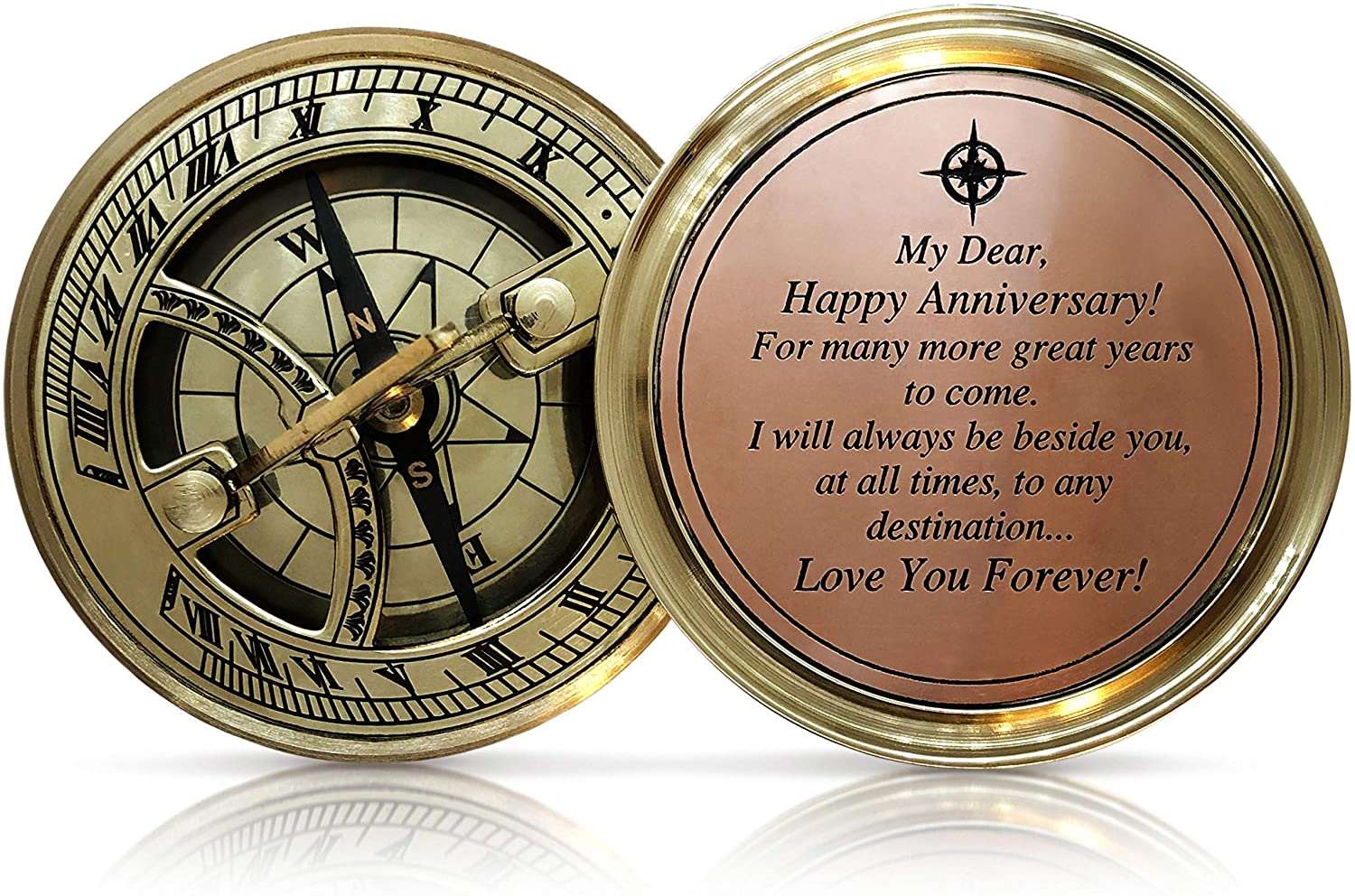 Personalized Anniversary Gift Brass Sundial Compass Romantic
