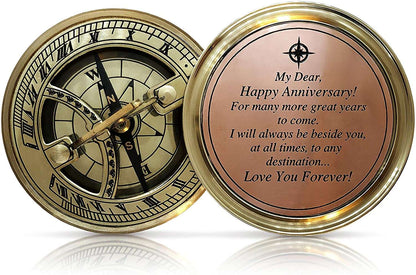 Personalized Anniversary Gift Brass Sundial Compass - Romantic Gift Idea