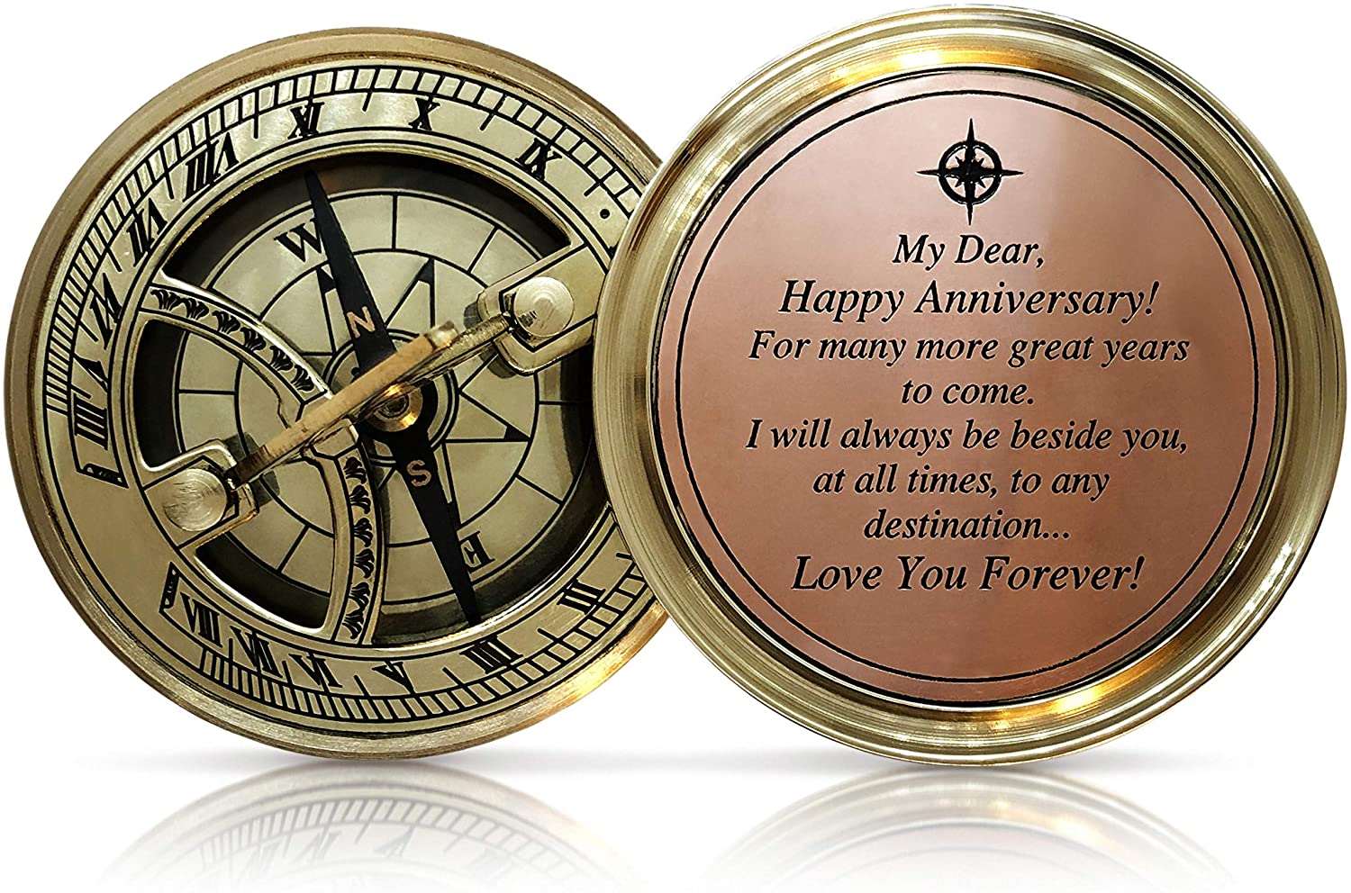 Anniversary Gift Brass Sundial Compass - Romantic Gift Idea