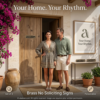 Antique-style brass No Soliciting signs
