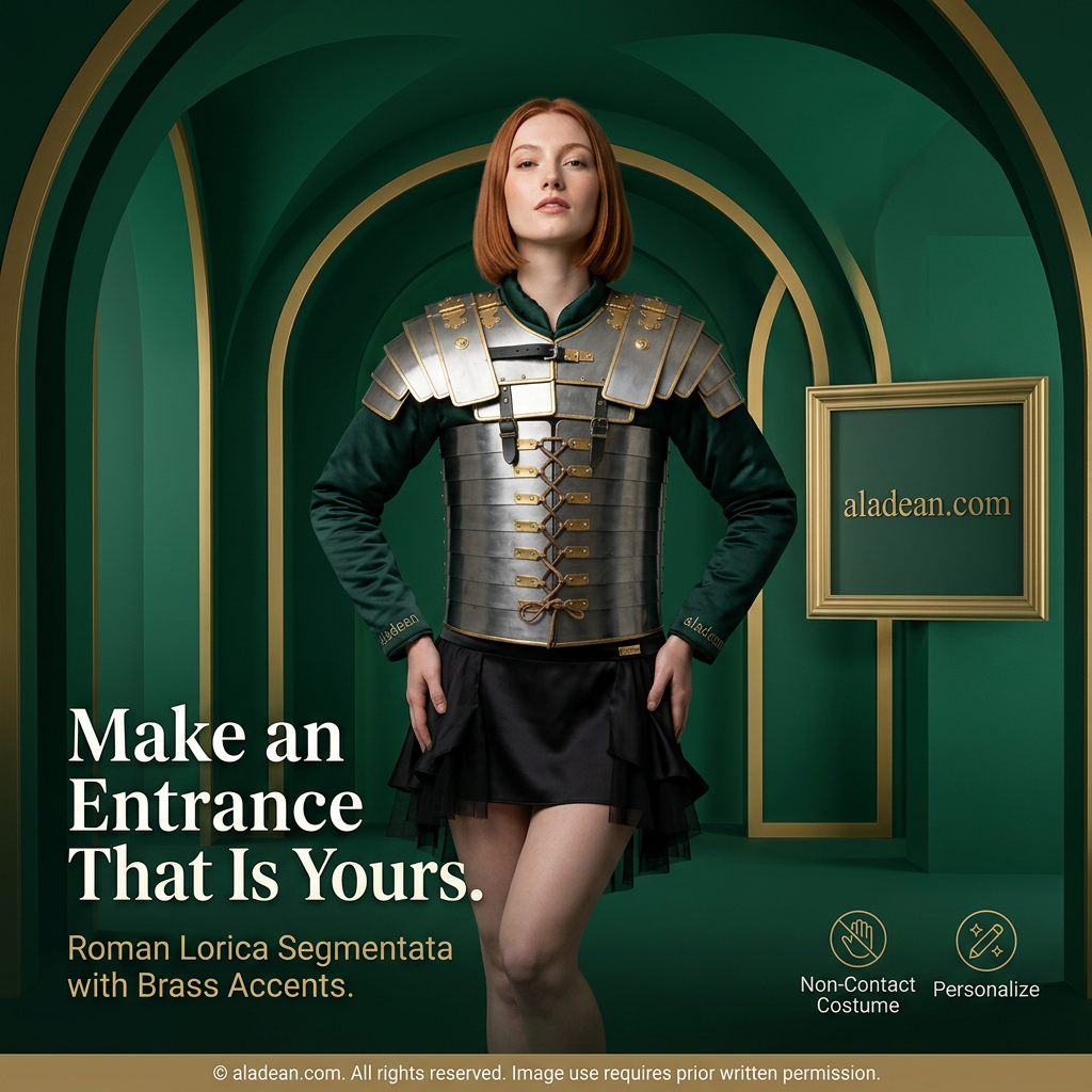 Brass-accented Roman Lorica luxury retail ad
