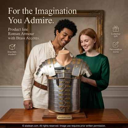 Brass-accented Roman Lorica retail gift ad