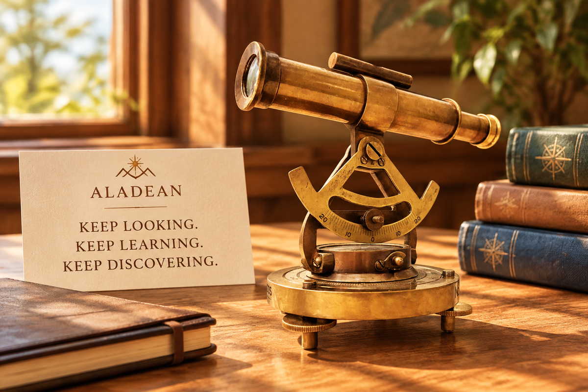 Brass alidade telescope displayed on a collector’s study desk