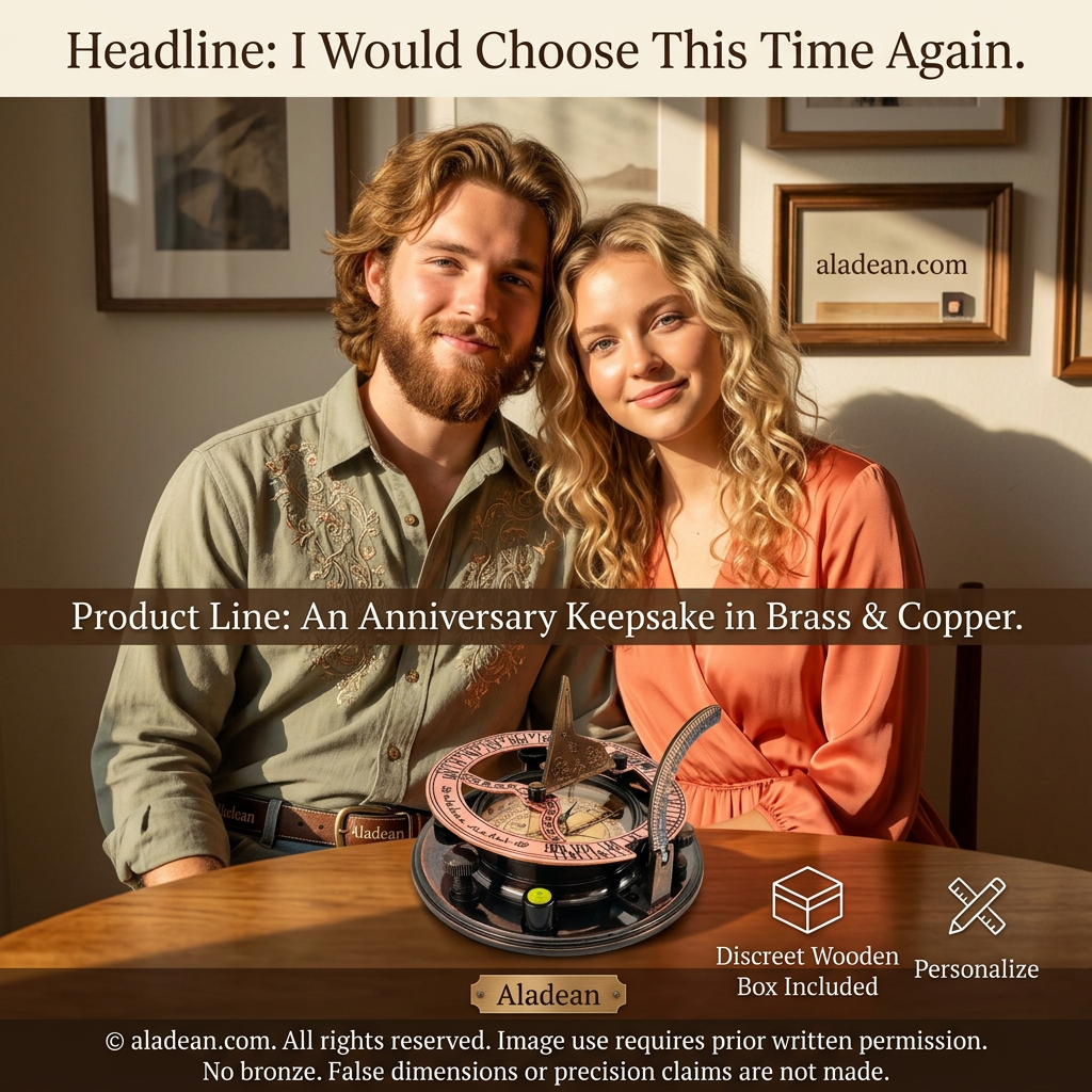 Brass and copper sundial compass anniversary gift ad