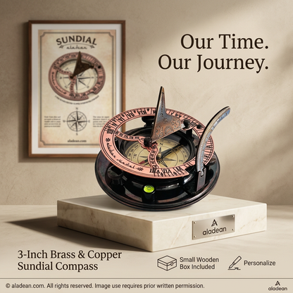Brass and copper sundial compass retail product ad
