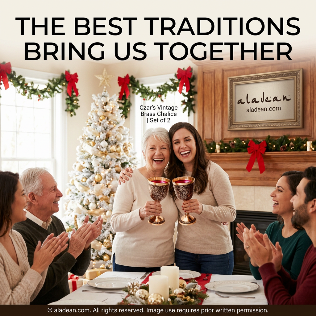 Brass chalice Christmas celebration set