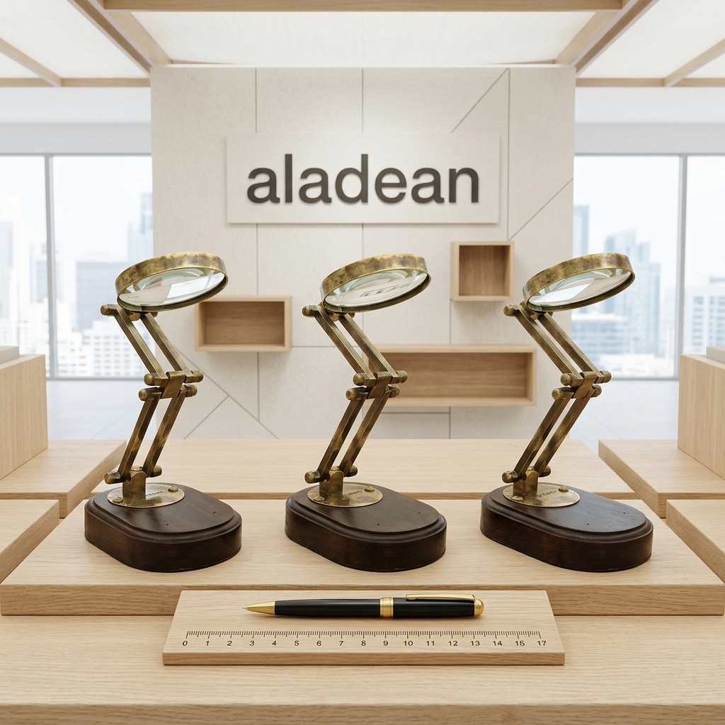 Brass desk magnifier showroom concept