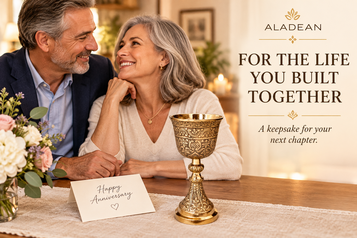 Brass King Chalice presented as an anniversary keepsake for a couple