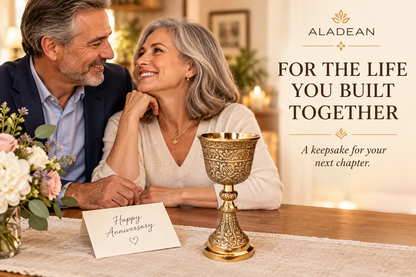 Brass King Chalice presented as an anniversary keepsake for a couple