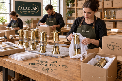 Brass miner lamps with protective packing for bulk wholesale orders