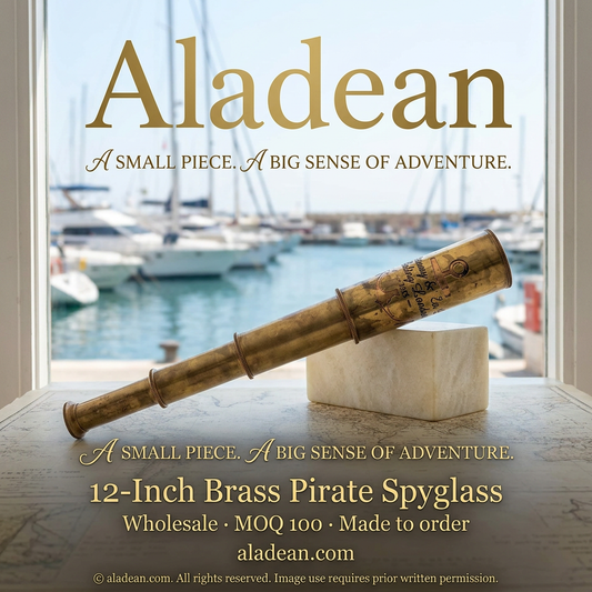 Brass pirate spyglass nautical window display