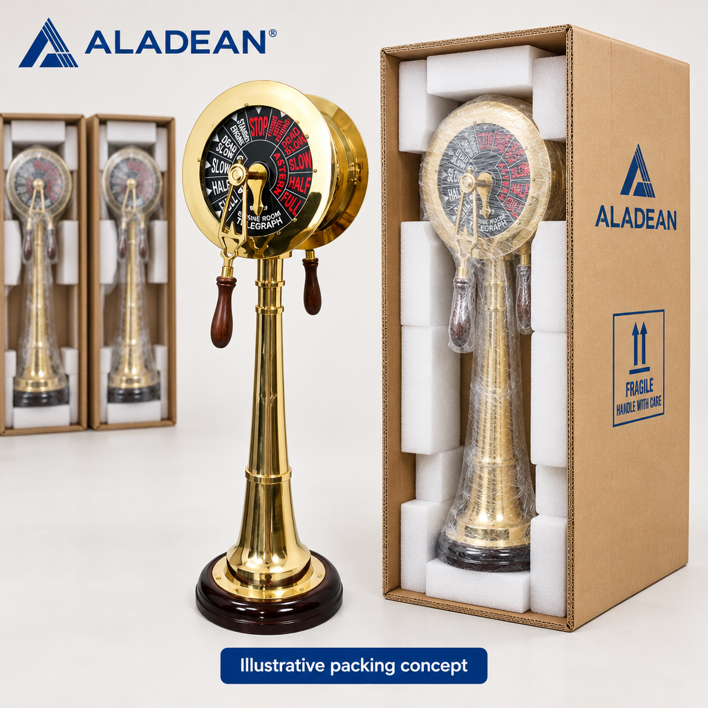 Brass ship telegraphs in an illustrative wholesale packing concept