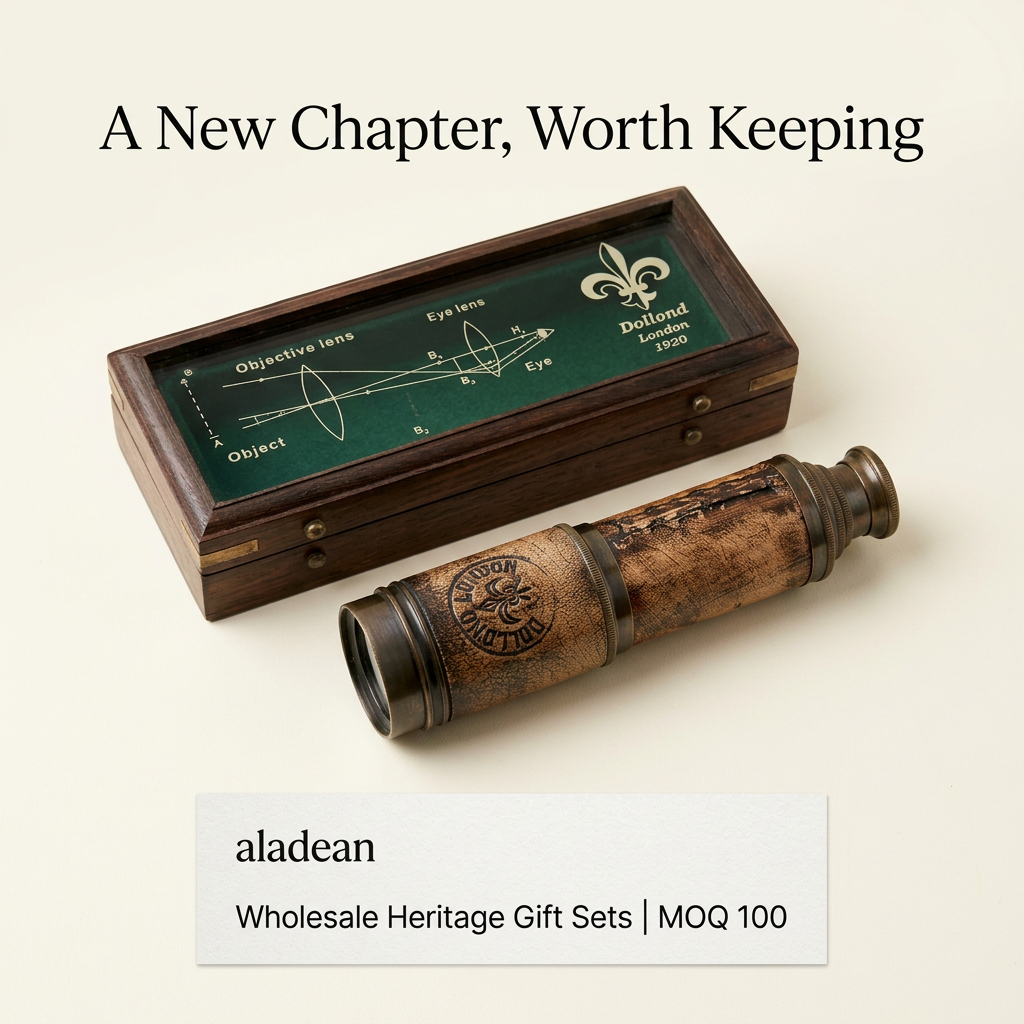 Brass spyglass and wooden case wholesale advertisement