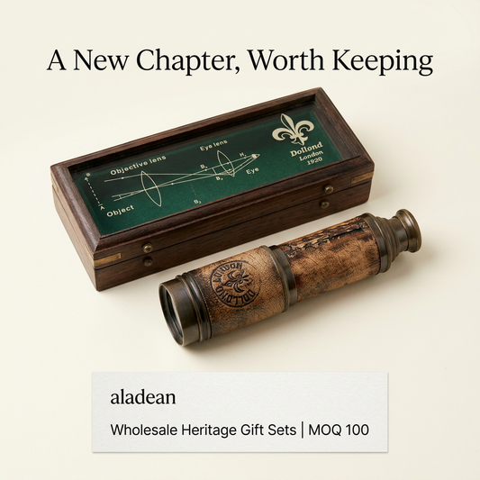 Brass spyglass and wooden case wholesale advertisement