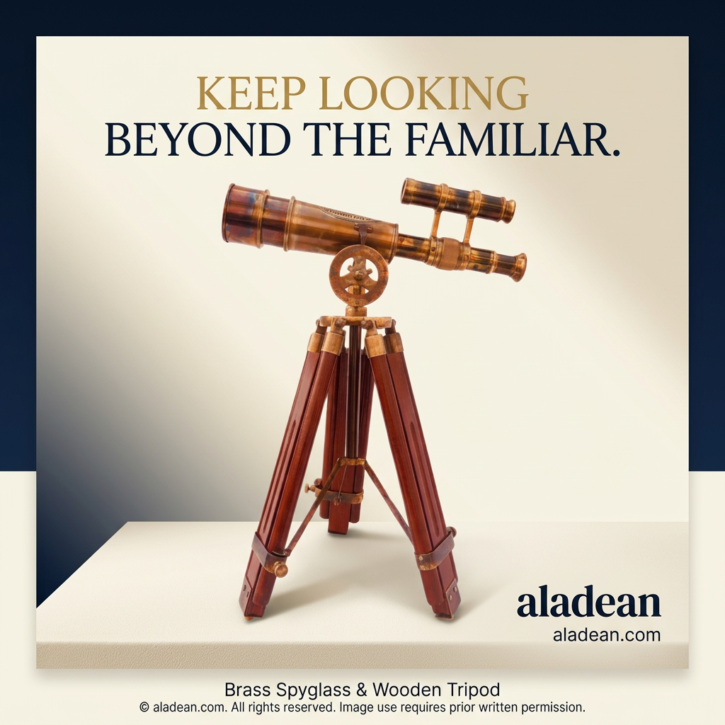 Brass spyglass on wooden tripod telescope for office and home gift for men