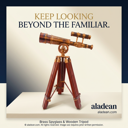 Brass spyglass on wooden tripod telescope for office and home gift for men