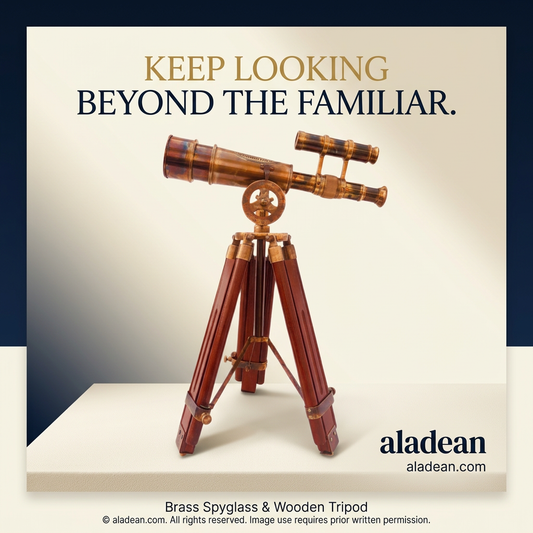 Brass spyglass on wooden tripod telescope for office and home gift for men