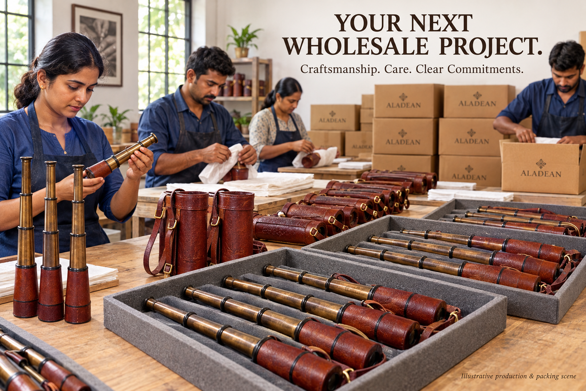 brass spyglass production and packing by aladean manufacturer of brass telescopes