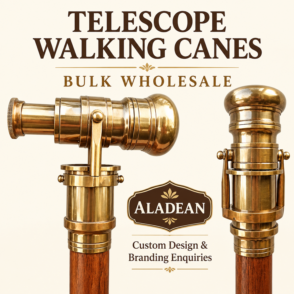 Brass telescope walking cane handles for Aladean wholesale and custom-design enquiries