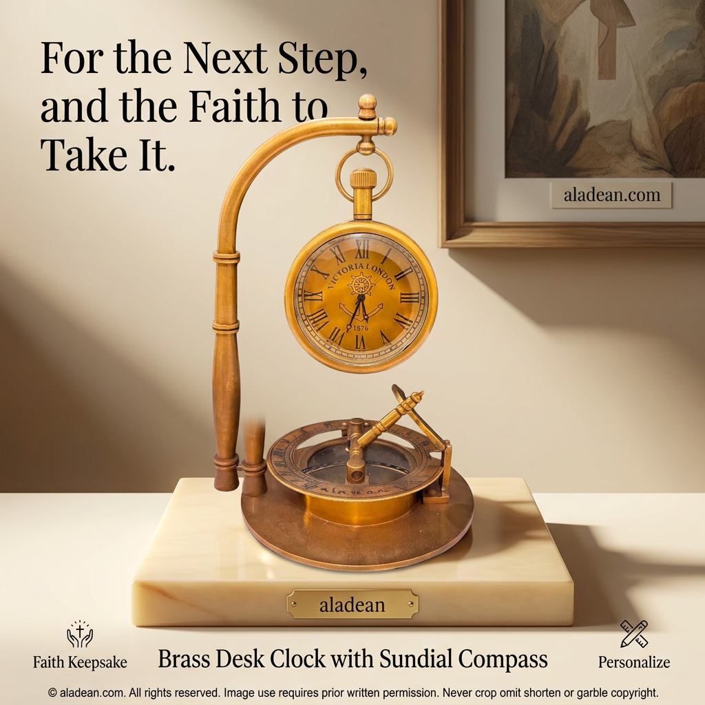 Christian brass desk clock retail product ad