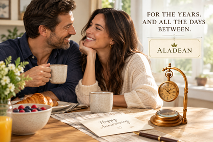 Clock and compass keepsake presented as an anniversary gift for a couple