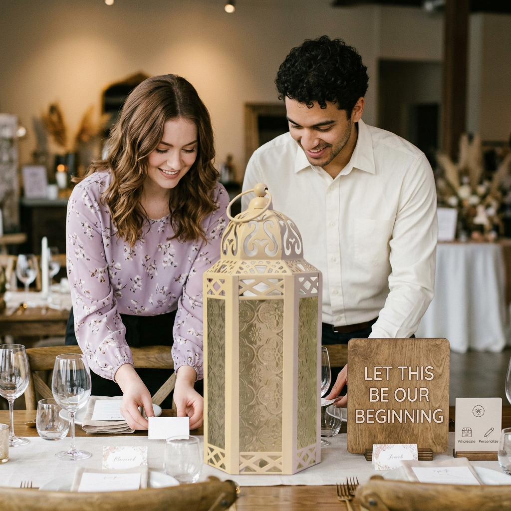 Cream iron lantern with patterned glass