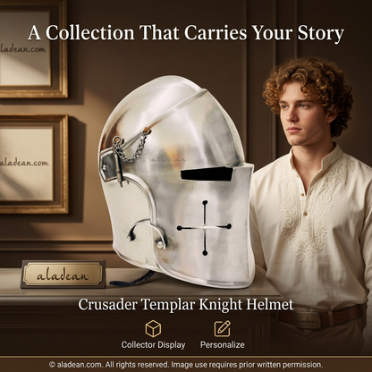 Crusader Templar knight helmet retail collector ad