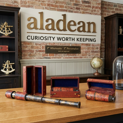 Decorated spyglass showroom advertisement