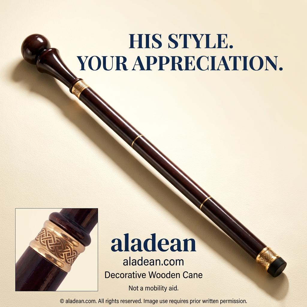 Decorative wooden cane with brass rings