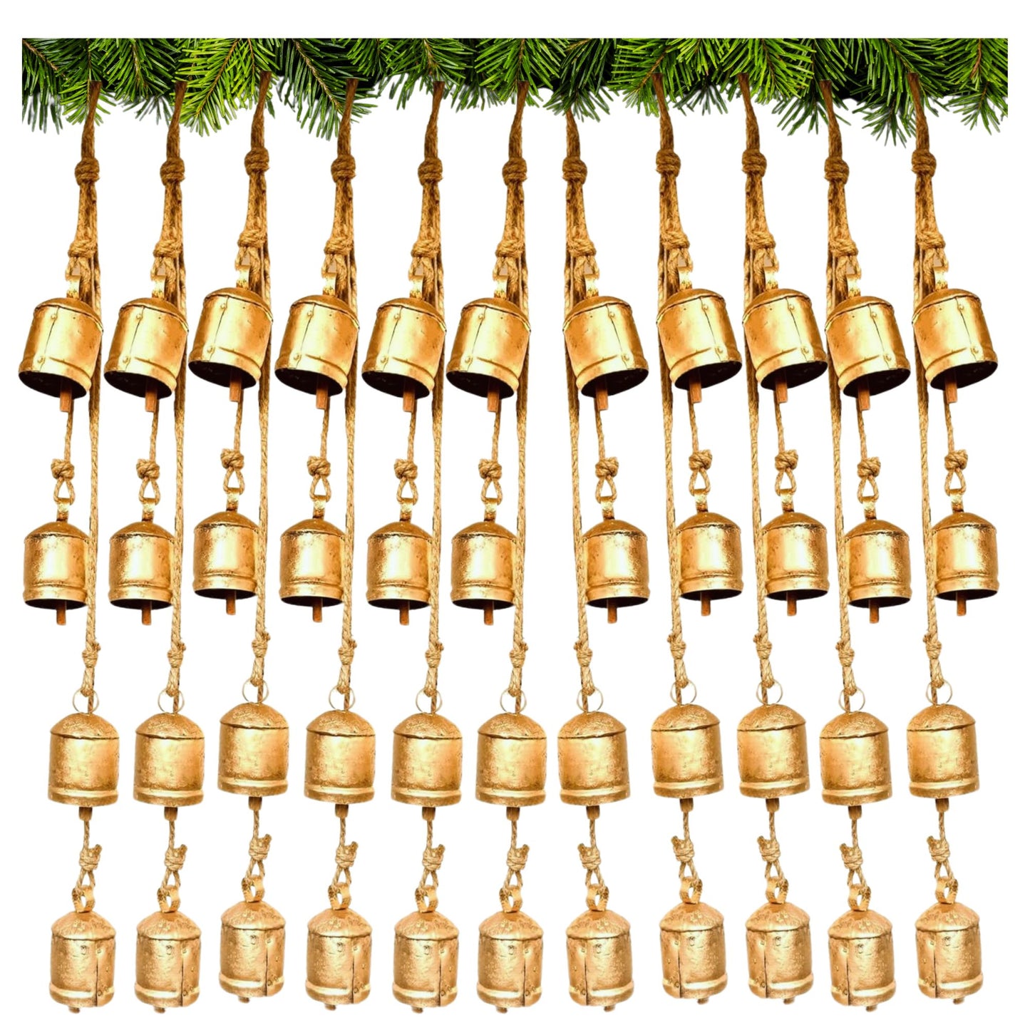 Décoration d'arbre de Noël rustique à suspendre avec cloches shabby chic