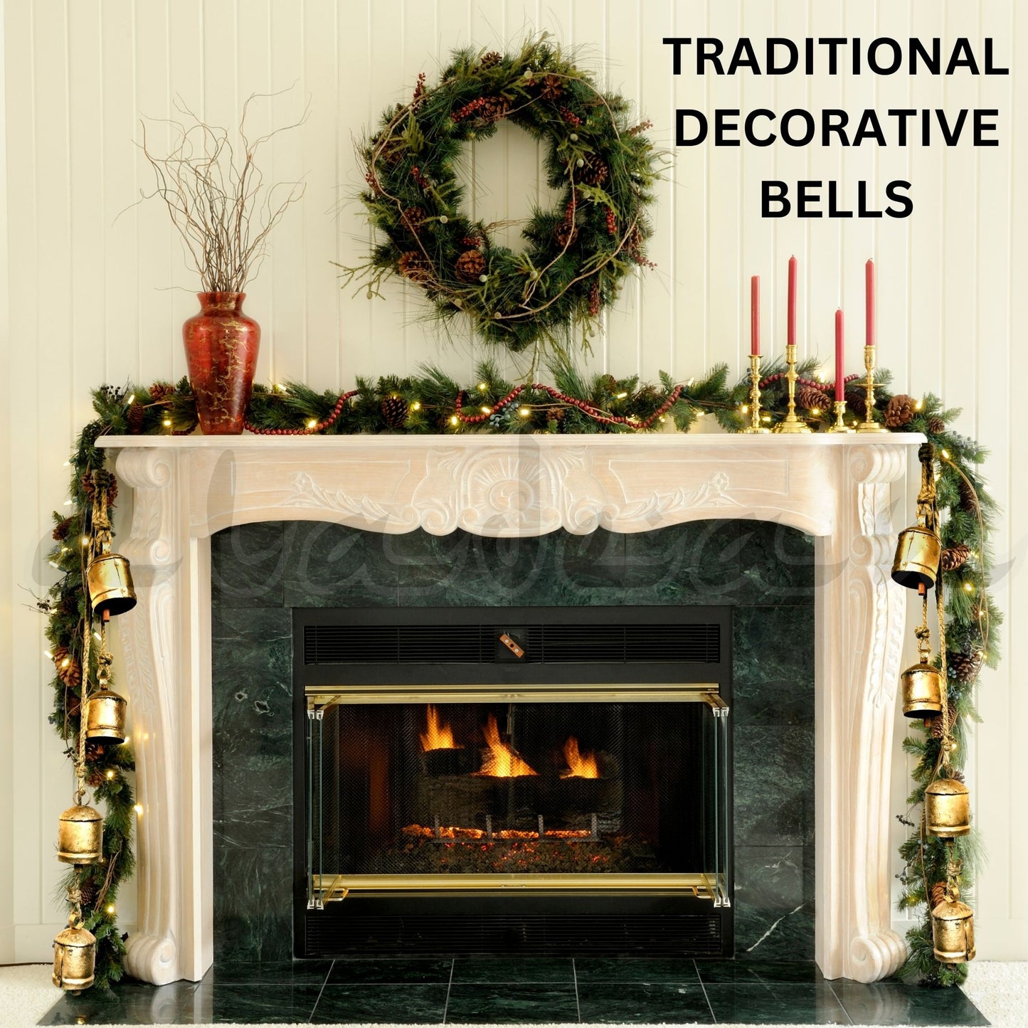 Décoration d'arbre de Noël rustique à suspendre avec cloches shabby chic