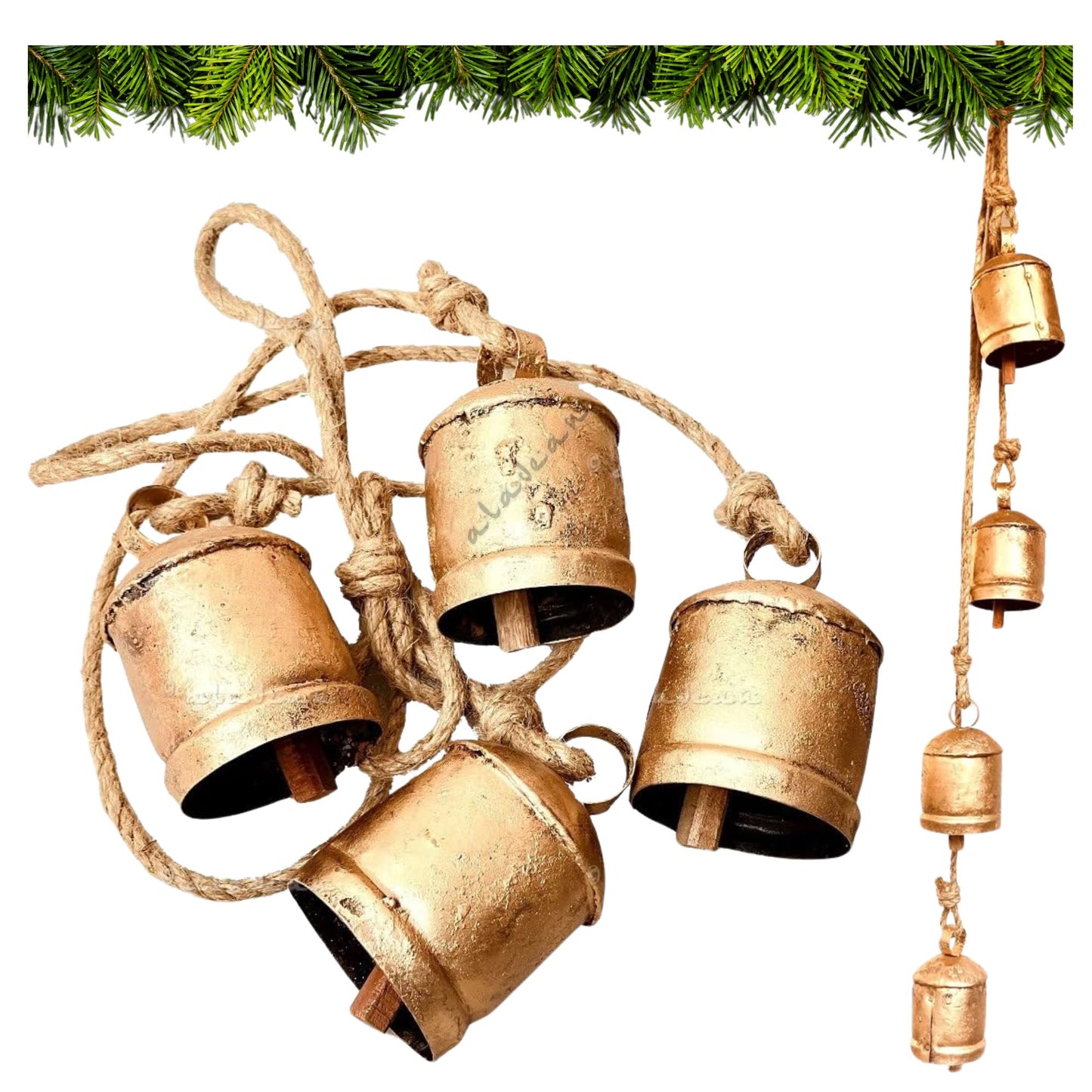 Décoration d'arbre de Noël rustique à suspendre avec cloches shabby chic