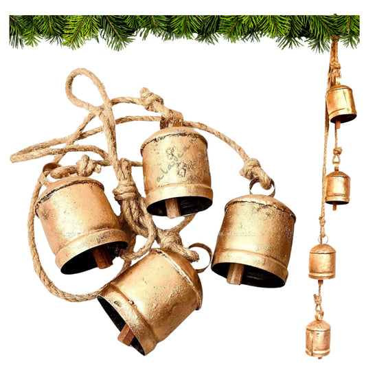 Decorative Christmas Bells Rustic Harmony Cow Bell 4pc Cluster