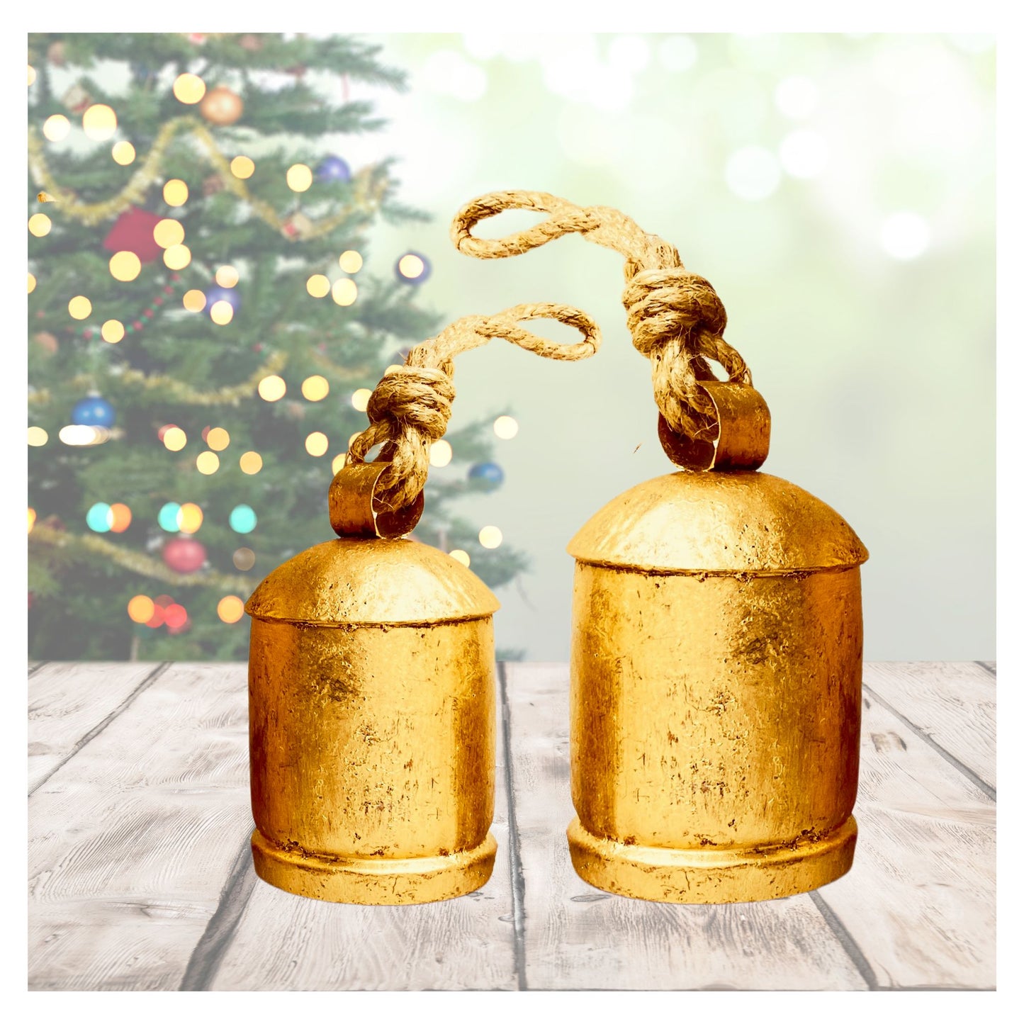 Rustic Harmony Cowbell Decorative Chritmas Bells Set (2-piece: 6-inch and 4-inch)